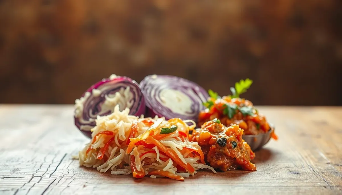 Fermented vegetables sauerkraut and kimchi