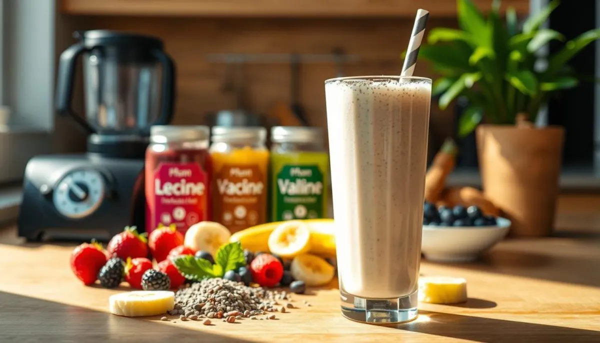 key nutrients and essential amino acids in a protein shake